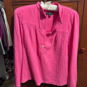 J. Crew Pink Smocked Long Sleeve Blouse